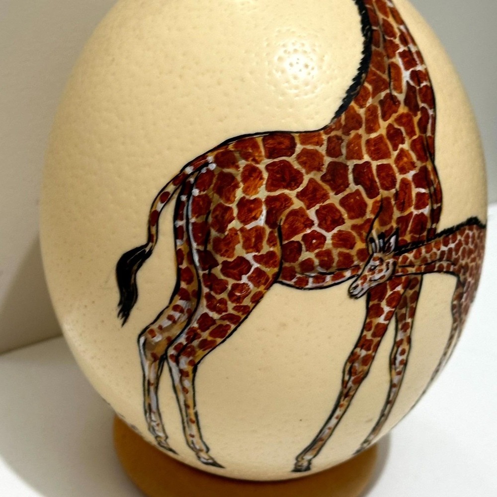 Hand-Painted Ostrich Egg Art "Giraffe and Foal" by Monica Wilson – South Africa - Picture 10 of 10